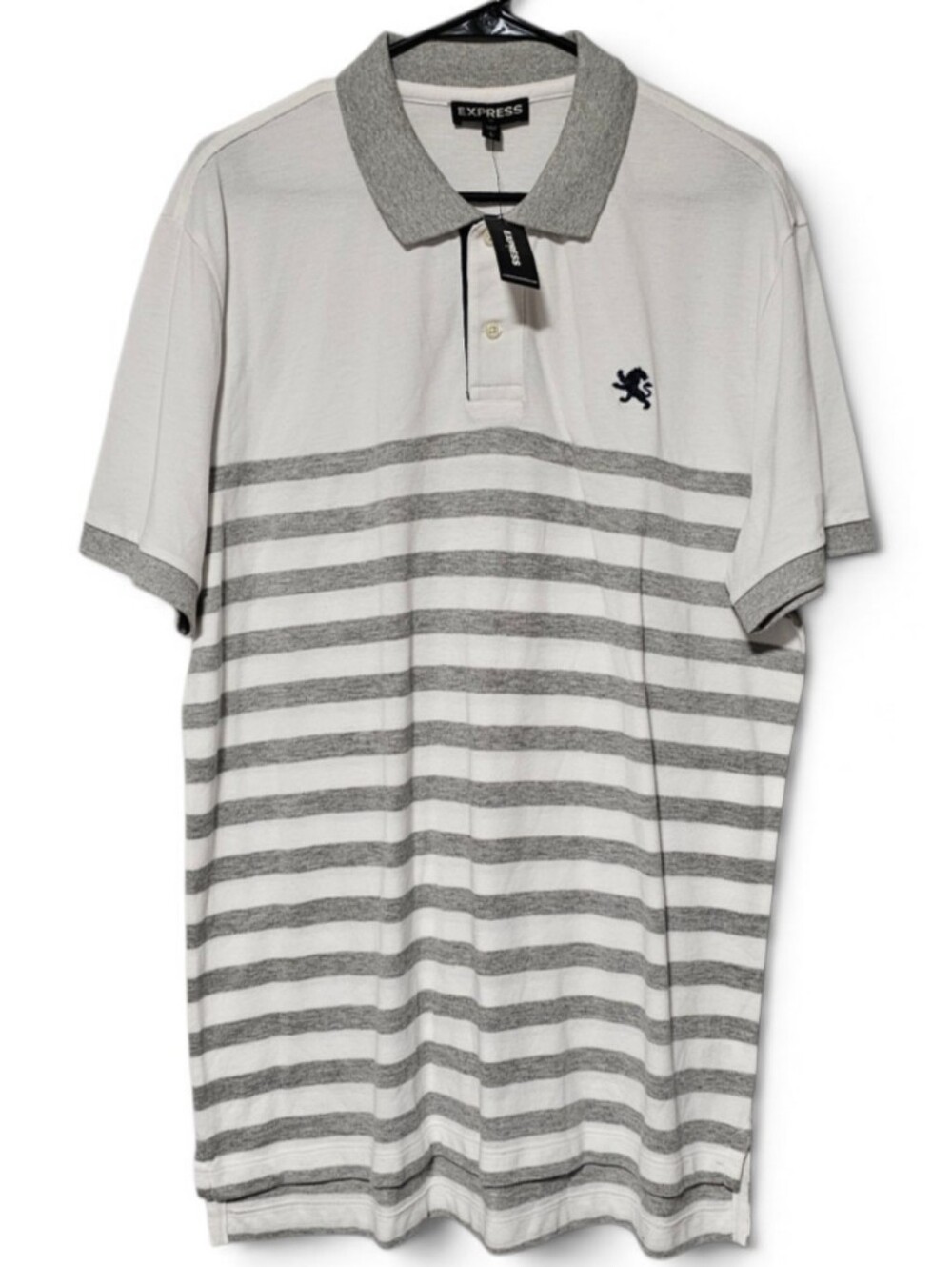 Express Striped Crested Polo Men's Grey & White New With Tags Size Large